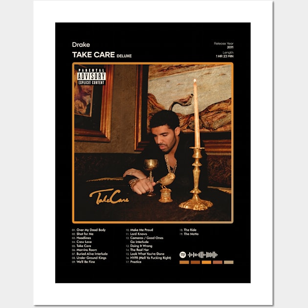 Drake - Take Care (Deluxe) Tracklist Album Wall Art by 80sRetro